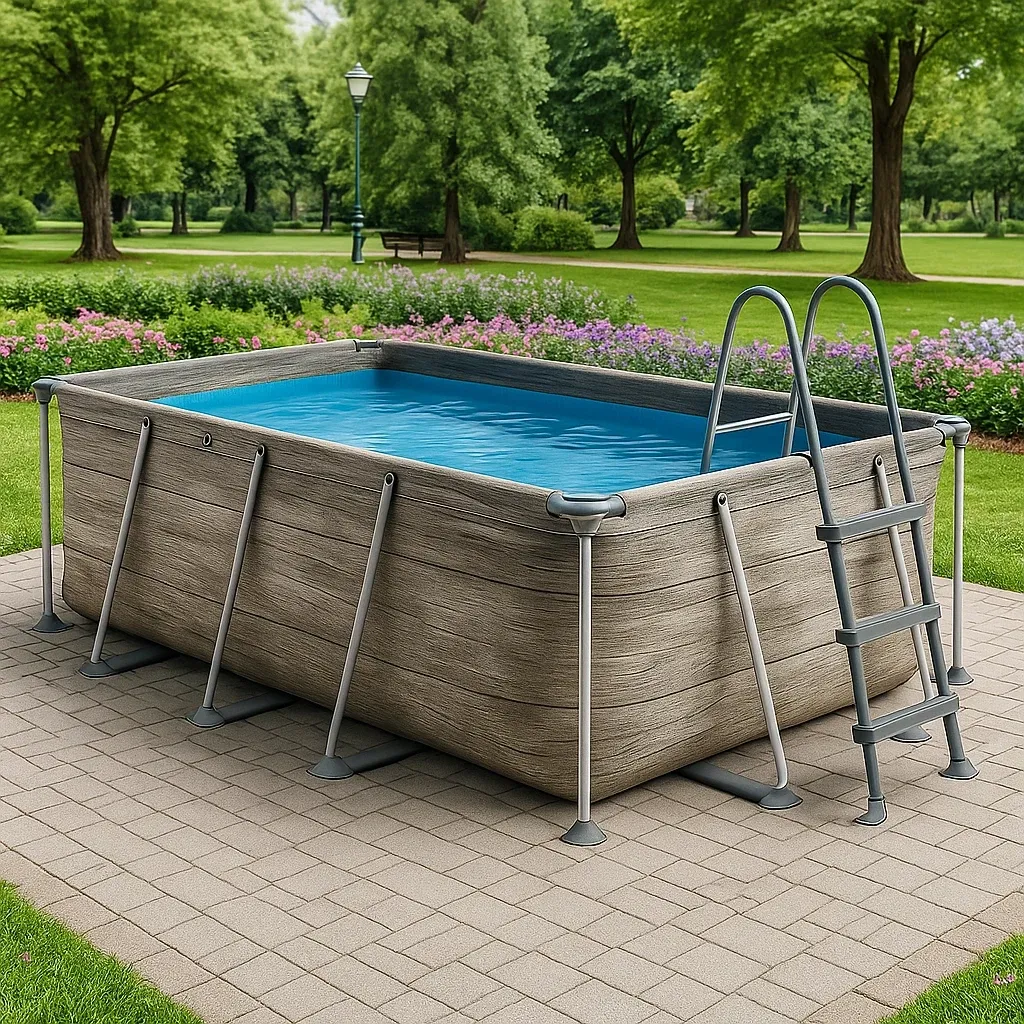 Piscine tubulaire rectangulaire 390x197xh97 cm bois/gris avec échelle avec filtre vVuSKjU150Ct-Meuzen