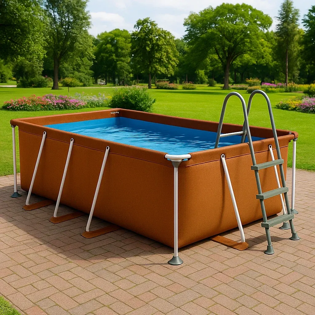 Piscine tubulaire rectangulaire 390x197xh97 cmroux brun avec échelle avec filtre à cartouche qGvABqx151he-Meuzen