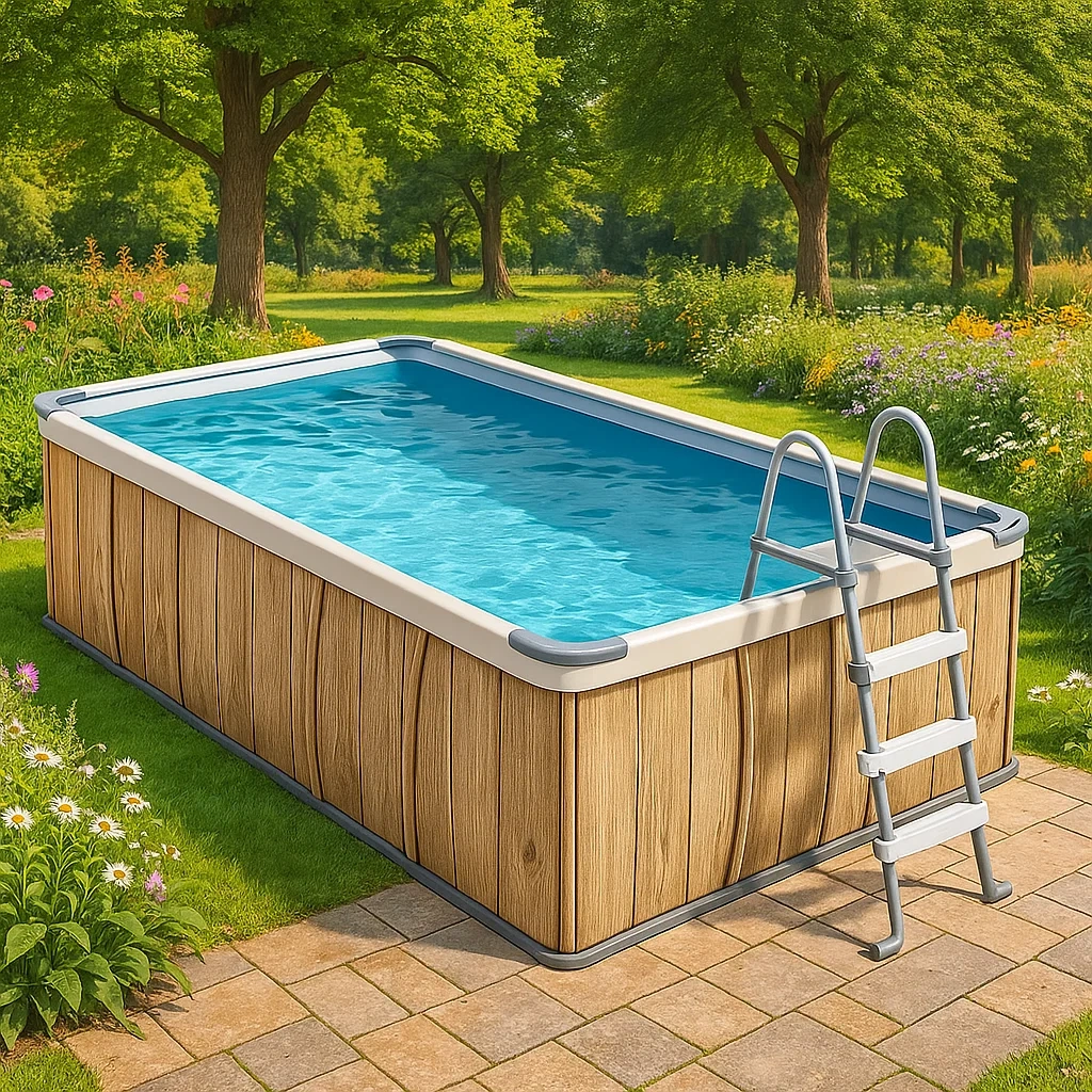 Piscine tubulaire rectangulaire 390x197x97 cm bois/blanc avec échelle et filtre à cartouche iDBFrQJ152jS-Meuzen