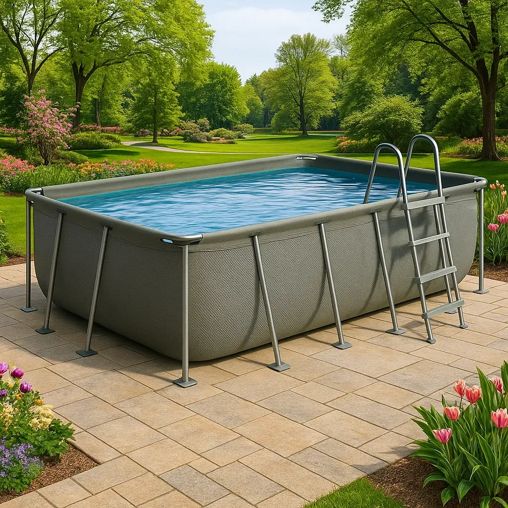 Piscine tubulaire rectangulaire 390x197x97 cm gris avec échelle et filtre lJQUFUk153nC-Meuzen