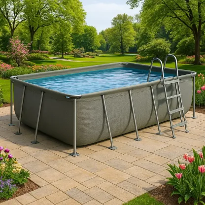 Piscine tubulaire rectangulaire 390x197x97 cm gris avec échelle et filtre lJQUFUk153nC-Meuzen