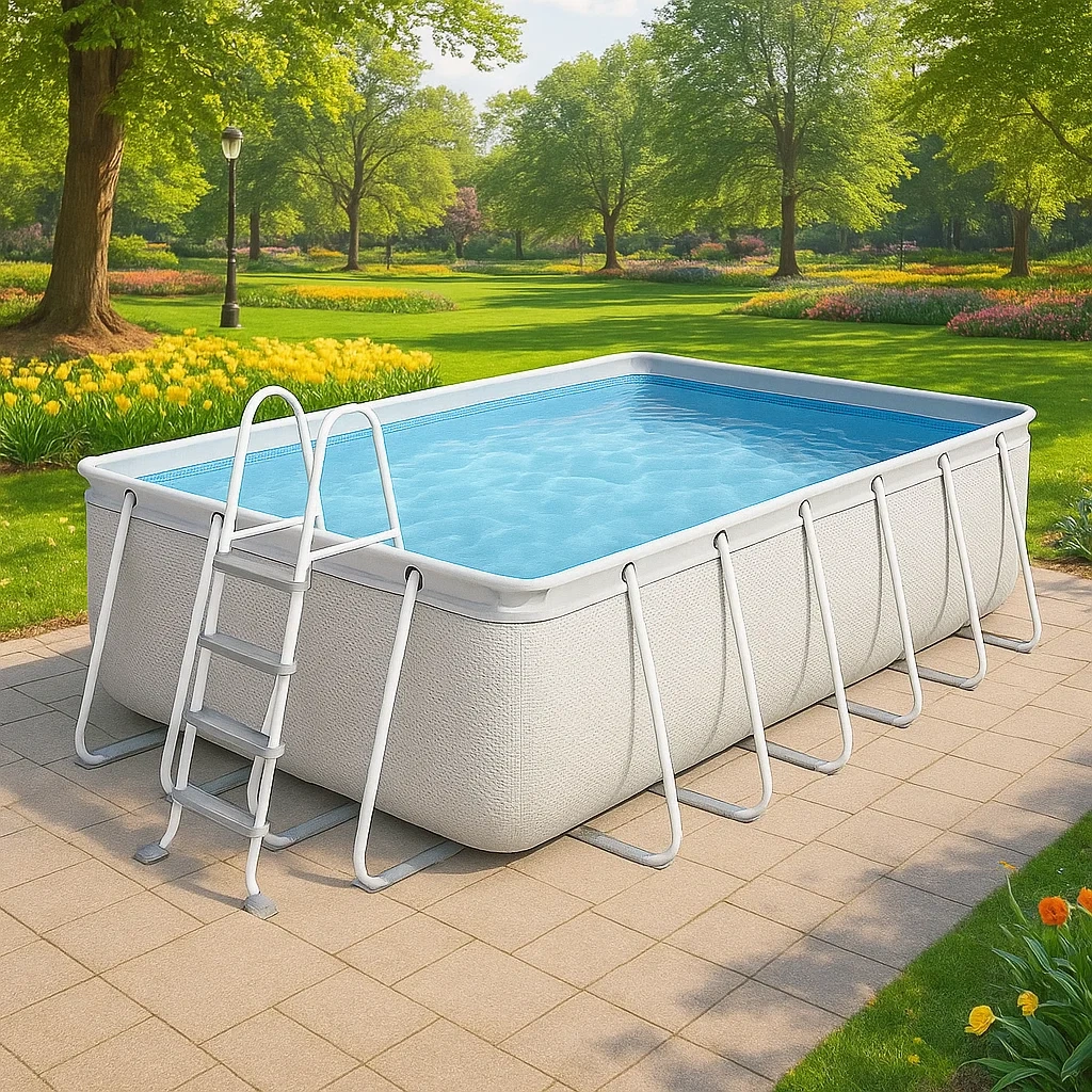 Piscine tubulaire rectangulaire 390x197x97 cm blanc avec échelle et filtre SKxruEX154iN-Meuzen