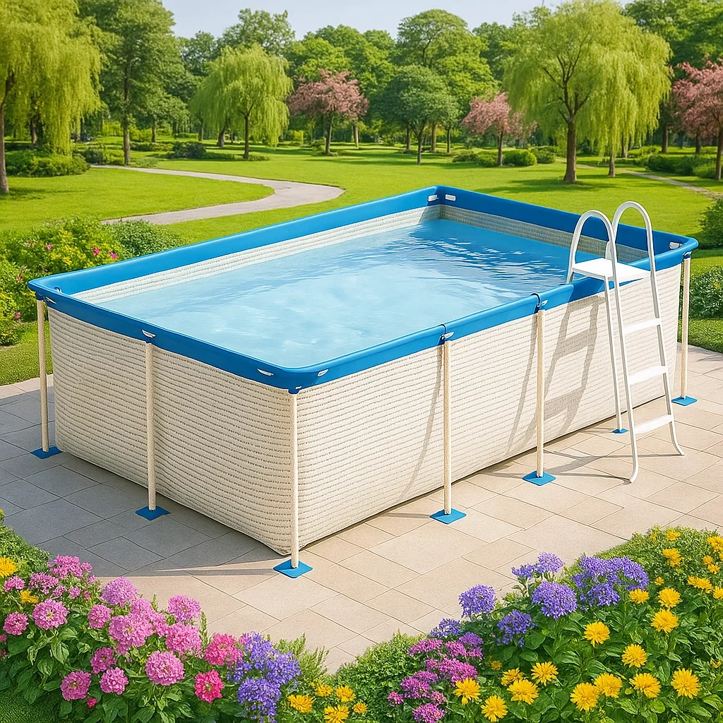 Piscine tubulaire rectangulaire 390 x 197 x 97 cm, couleur blanc/bleu, avec échelle, avec filtre PDeKWzX155GX-Meuzen