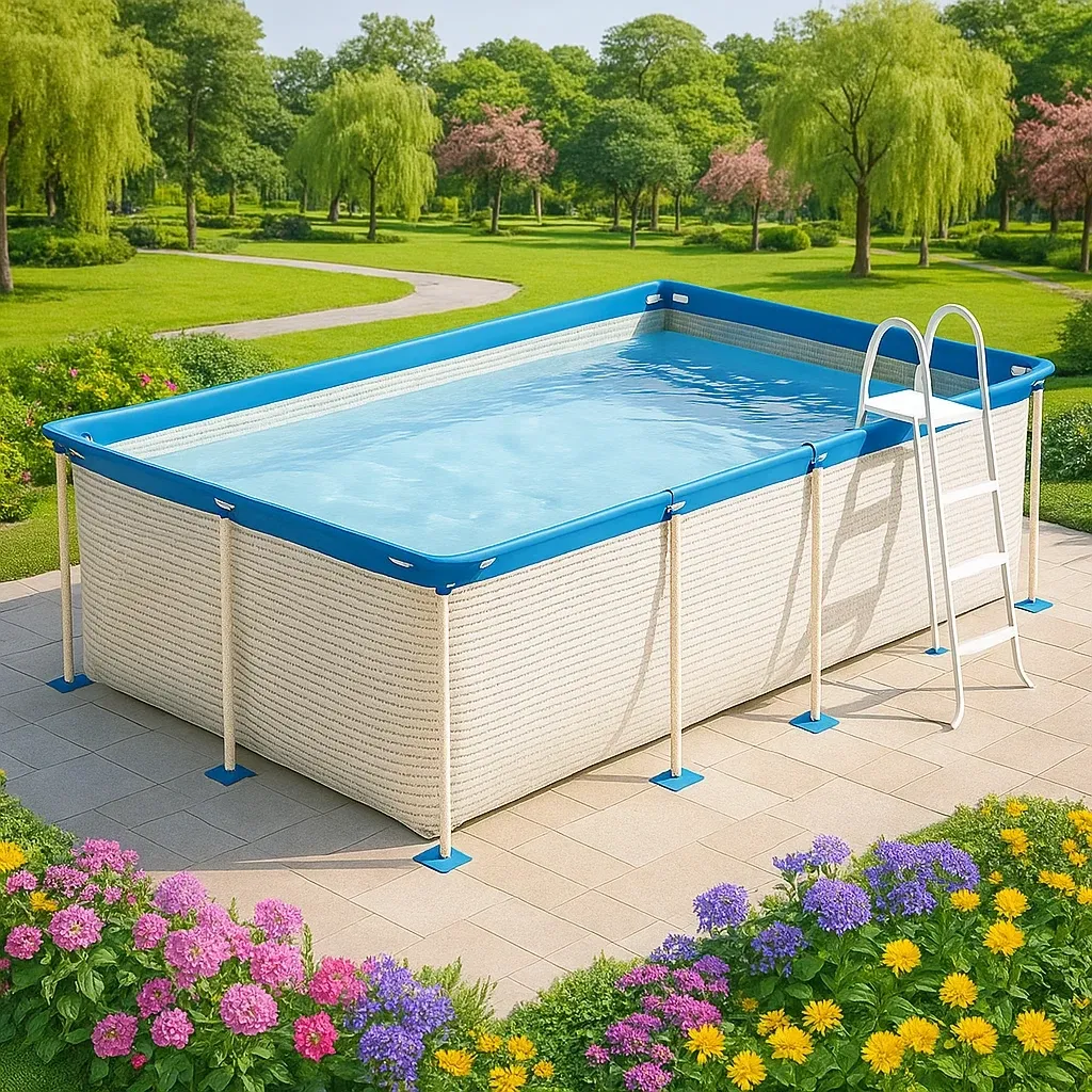 Piscine tubulaire rectangulaire 390 x 197 x 97 cm, couleur blanc/bleu, avec échelle, avec filtre PDeKWzX155GX-Meuzen