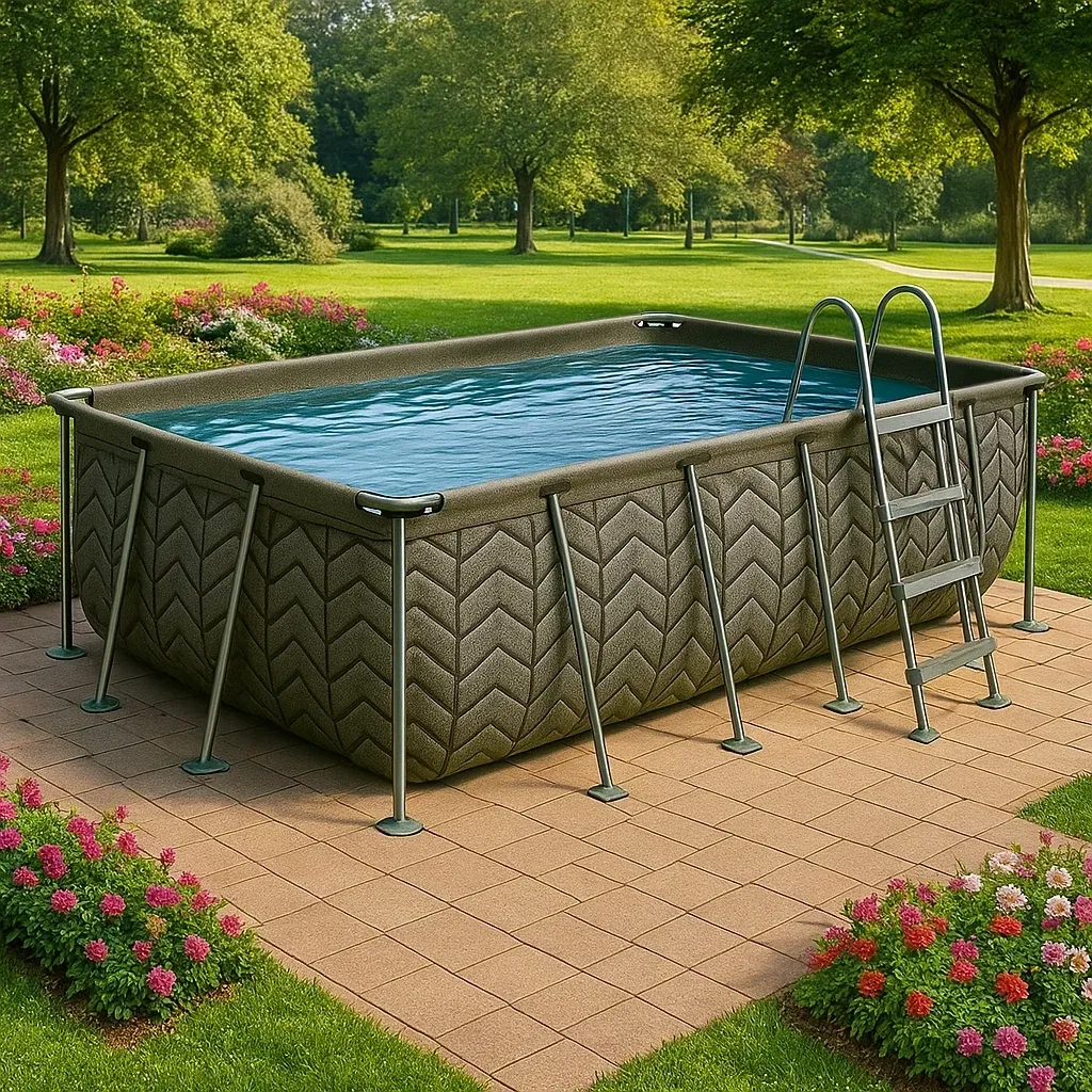 Piscine tubulaire rectangulaire 390x197xh97 cm kaki/gris avec échelle avec filtre PByfeCR156Bv-Meuzen