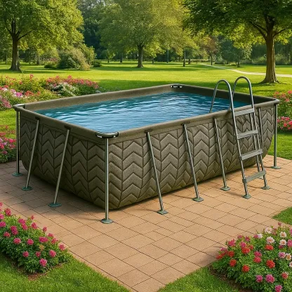 Piscine tubulaire rectangulaire 390x197xh97 cm kaki/gris avec échelle avec filtre PByfeCR156Bv-Meuzen