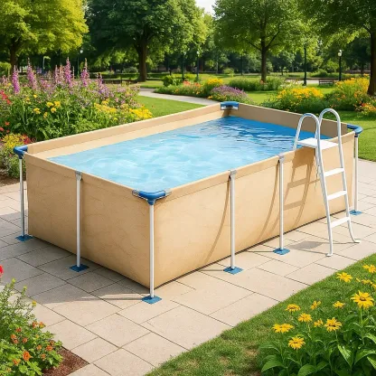 Piscine tubulaire rectangulaire 390x197xh97 cm beige clair avec échelle avec filtre à cartouche hrKigeE157GK-Meuzen