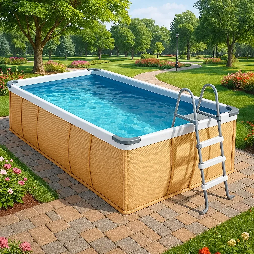 Piscine tubulaire rectangulaire 390x197x97 cm beige/blanc avec échelle et filtre à cartouche ZzSByZZ158Oj-Meuzen