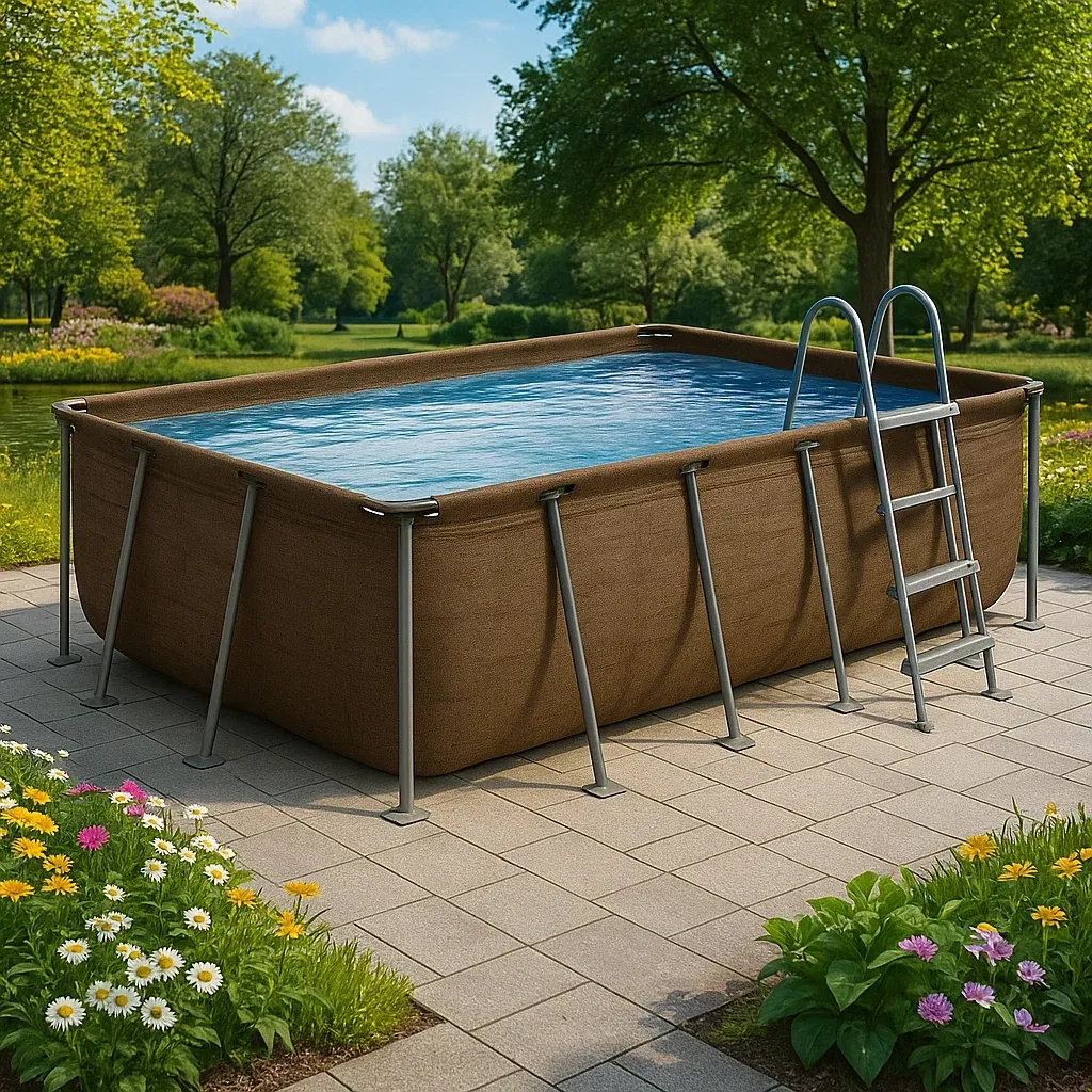 Piscine tubulaire rectangulaire 390x197x97 cm marron avec échelle et filtre BQULbCi159SP-Meuzen
