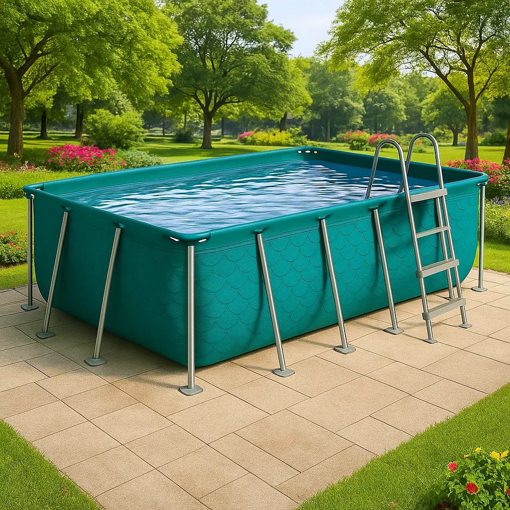 Piscine tubulaire rectangulaire 390 x 197 x h 97 cm, couleur peacock blue, avec échelle, avec filtre nzEObvz161bG-Meuzen