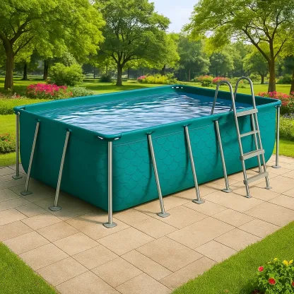 Piscine tubulaire rectangulaire 390 x 197 x h 97 cm, couleur peacock blue, avec échelle, avec filtre nzEObvz161bG-Meuzen