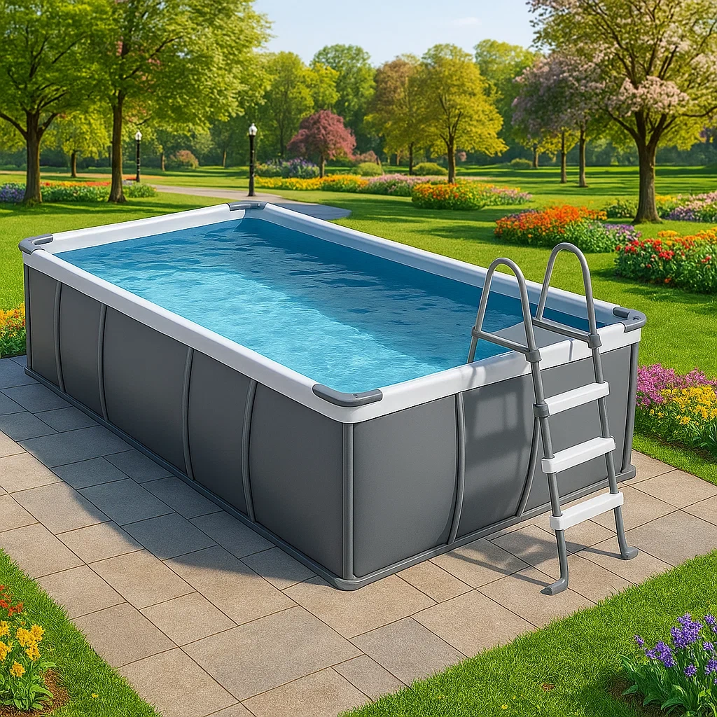Piscine tubulaire rectangulaire 390x197xh97 cm gris foncé/blanc avec échelle avec filtre à cartouche SufEiti163js-Meuzen