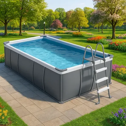 Piscine tubulaire rectangulaire 390x197xh97 cm gris foncé/blanc avec échelle avec filtre à cartouche SufEiti163js-Meuzen