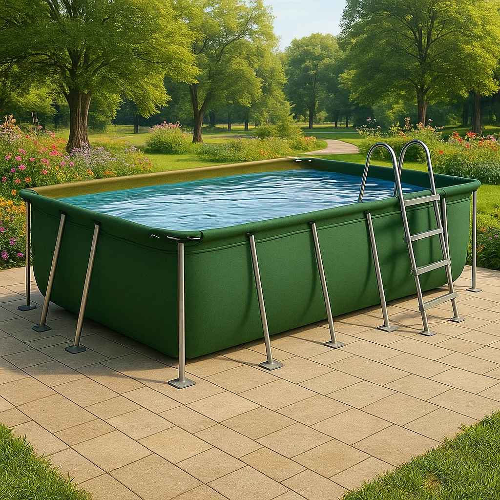 Piscine tubulaire rectangulaire vert 390x197xh97 cm avec échelle et filtre à cartouche KnViKnR164LT-Meuzen