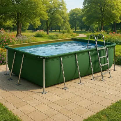 Piscine tubulaire rectangulaire vert 390x197xh97 cm avec échelle et filtre à cartouche KnViKnR164LT-Meuzen