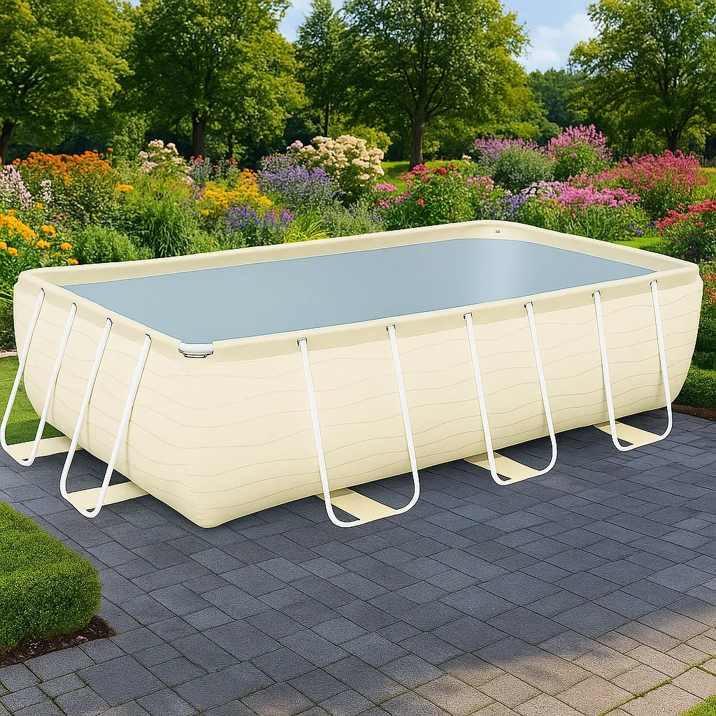 Piscine tubulaire rectangulaire 390x197x97 cm beige avec échelle et filtre yczpRdH165bZ-Meuzen