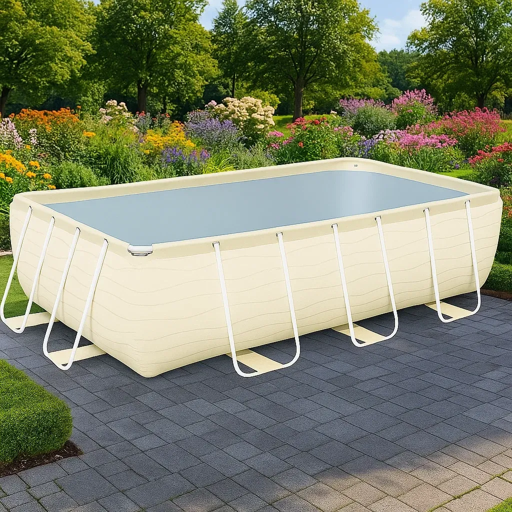 Piscine tubulaire rectangulaire 390x197x97 cm beige avec échelle et filtre yczpRdH165bZ-Meuzen
