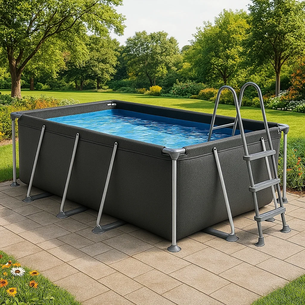 Piscine tubulaire rectangulaire 558x262x116 cm, couleur gris, avec échelle, avec filtre syKoMWh167lT-Meuzen