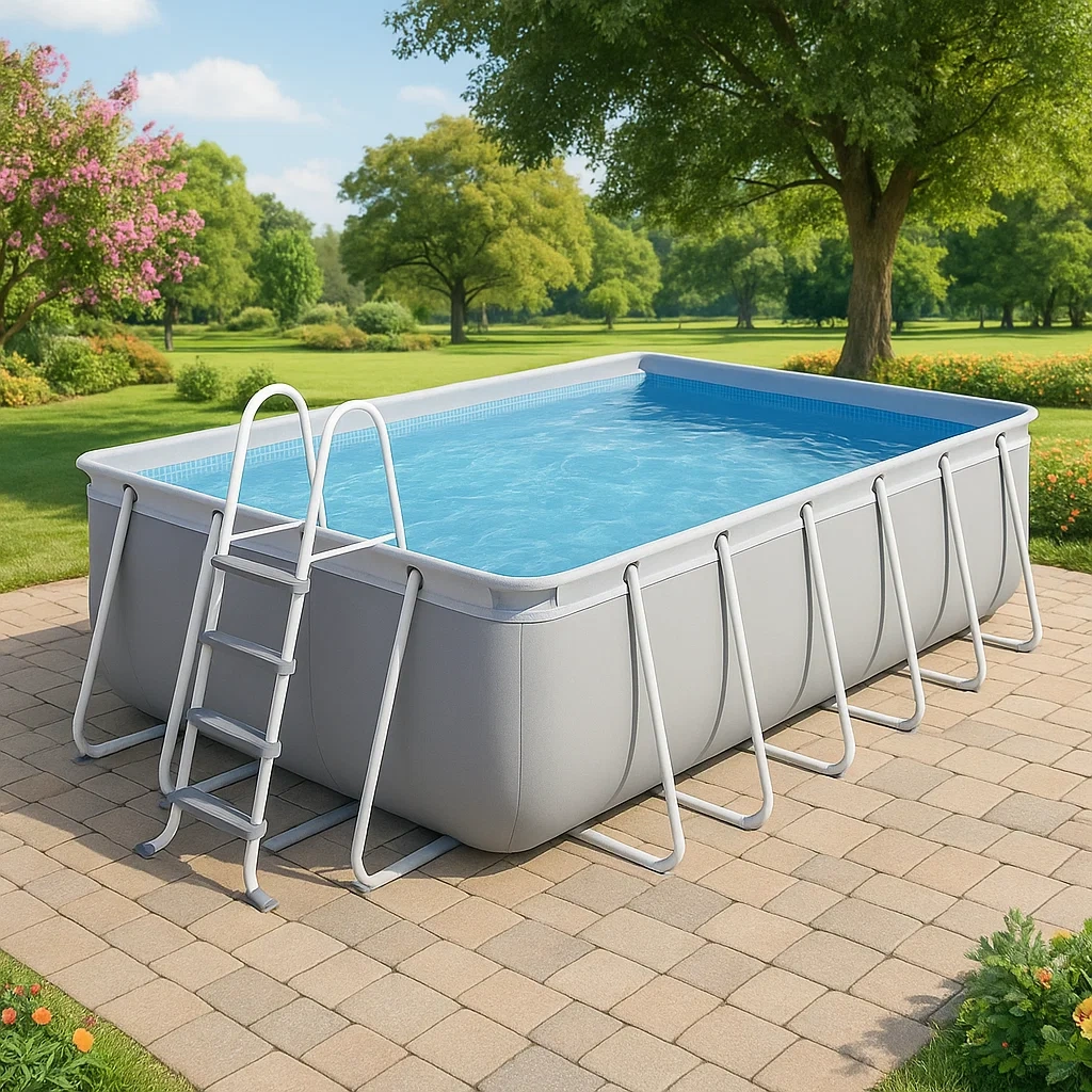 Piscine tubulaire rectangulaire 558x262xh116 cm blanc/gris avec échelle avec filtre à cartouche oszzgmb169aF-Meuzen