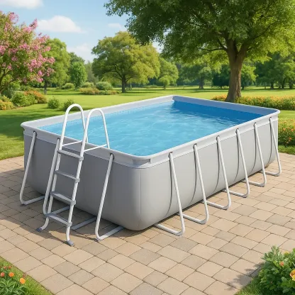Piscine tubulaire rectangulaire 558x262xh116 cm blanc/gris avec échelle avec filtre à cartouche oszzgmb169aF-Meuzen