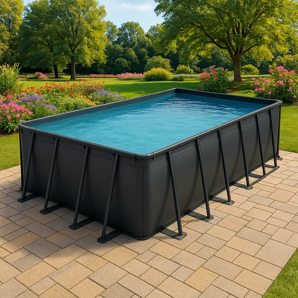 Piscine tubulaire rectangulaire noir 558x262xh116 cm avec échelle et filtre à sable dNuvnyr170oO-Meuzen