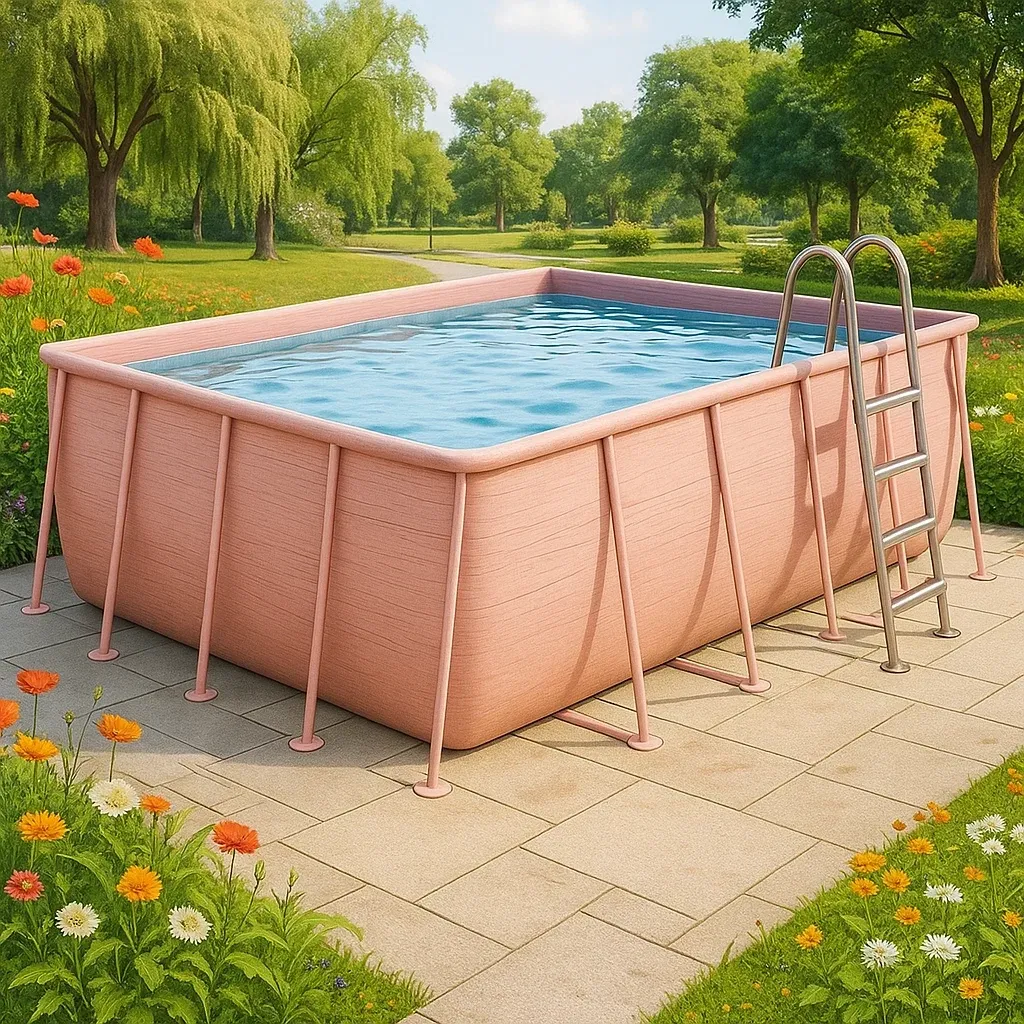 Piscine tubulaire rectangulaire 558x262x116 cm rose avec échelle et filtre jRXSJAU172UU-Meuzen