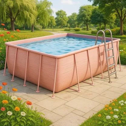 Piscine tubulaire rectangulaire 558x262x116 cm rose avec échelle et filtre jRXSJAU172UU-Meuzen