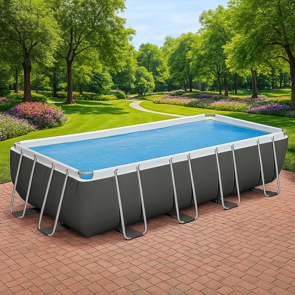 Piscine tubulaire rectangulaire 558x262xh116 cm gris foncé/blanc avec échelle avec filtre xIgmviu174tz-Meuzen