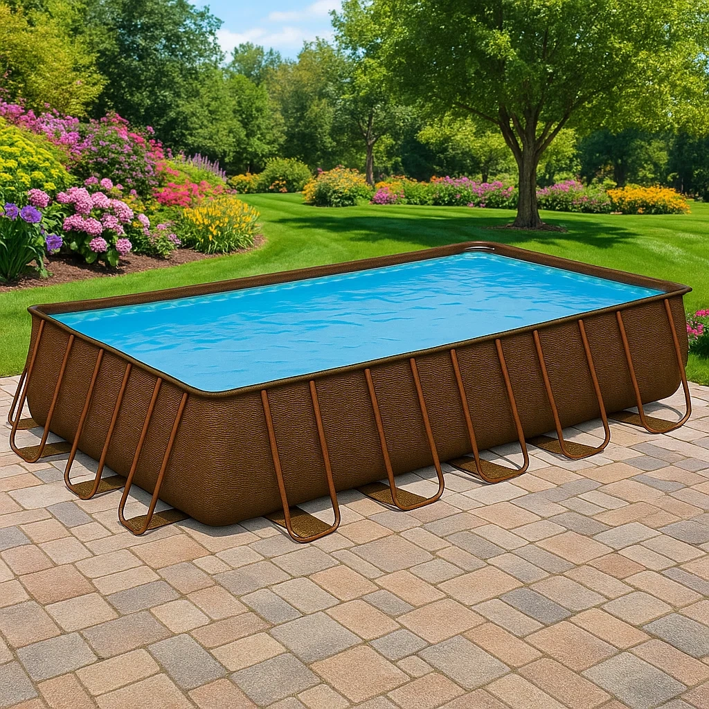 Piscine tubulaire rectangulaire 558x262xh116 cm marron avec échelle avec filtre à cartouche hpNmDib175Tm-Meuzen
