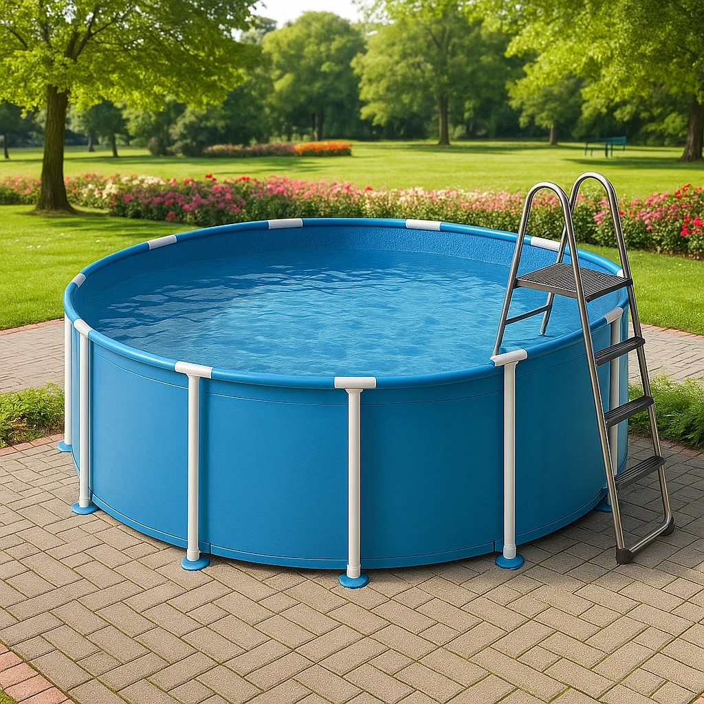 Piscine tubulaire ronde 355x97 cm bleu/blanc avec échelle et filtre à cartouche puwvYIj236ts-Meuzen