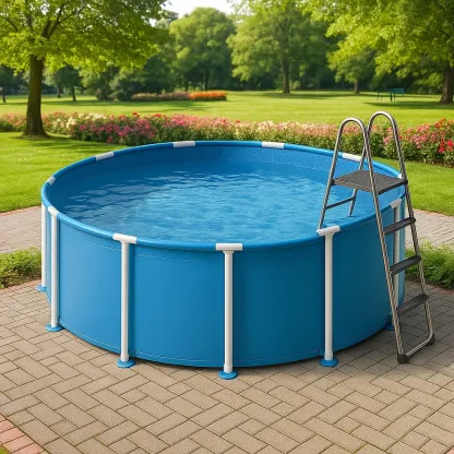 Piscine tubulaire ronde 355x97 cm bleu/blanc avec échelle et filtre à cartouche puwvYIj236ts-Meuzen