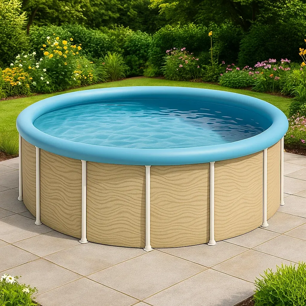 Piscine tubulaire ronde 355x97 cm, couleur beige/bleu avec échelle et filtre plSRtCh237ZW-Meuzen
