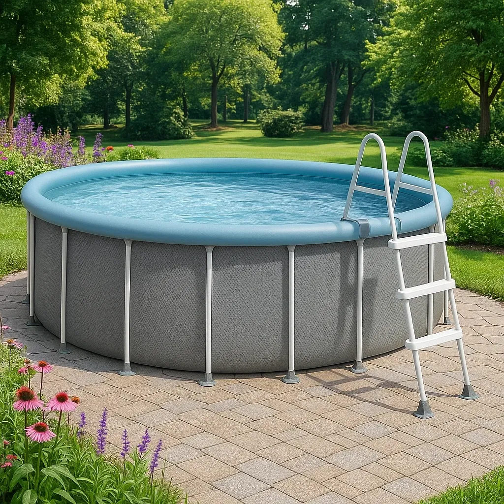 Piscine tubulaire ronde 355x97 cm gris/bleu clair, avec échelle et filtre czDrgoc238QE-Meuzen