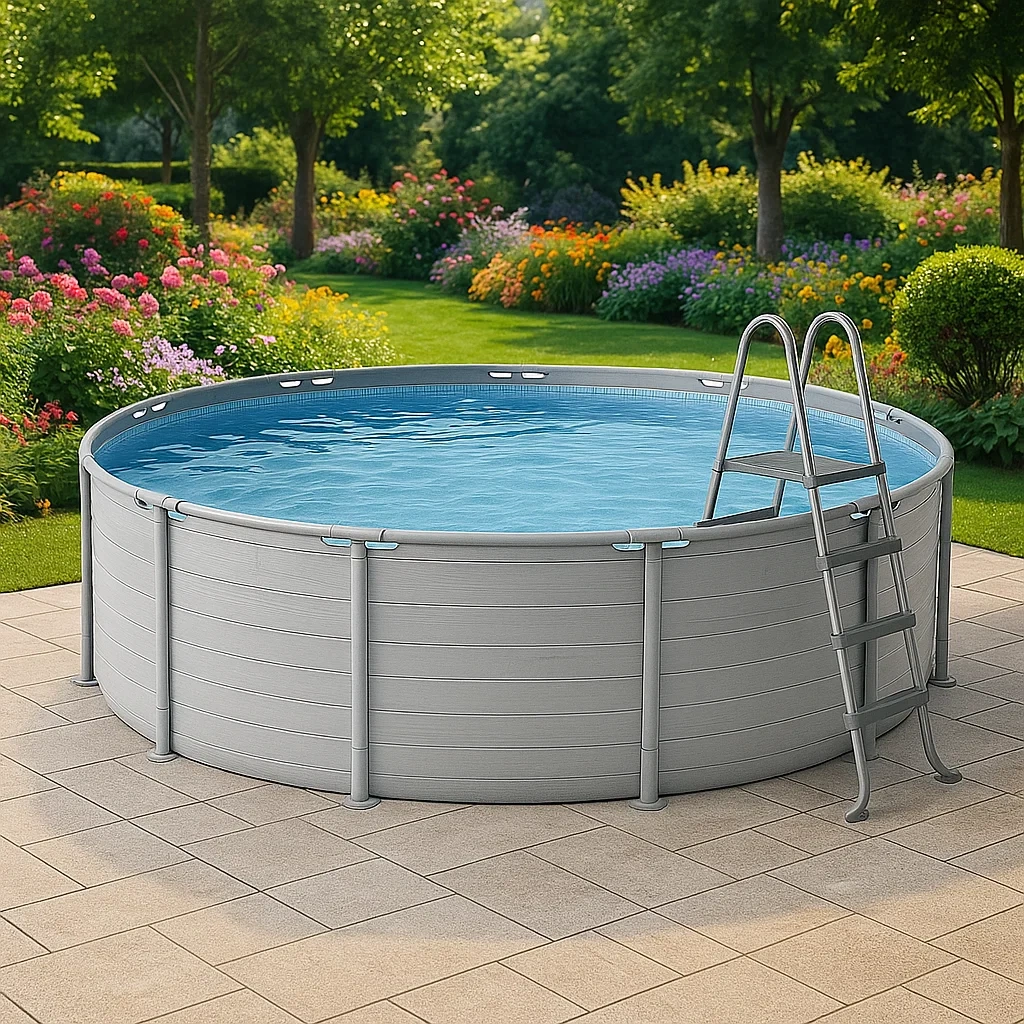 Piscine tubulaire ronde diamètre 355xh97 cm gris clair avec échelle avec filtre UkIPwVF239xx-Meuzen