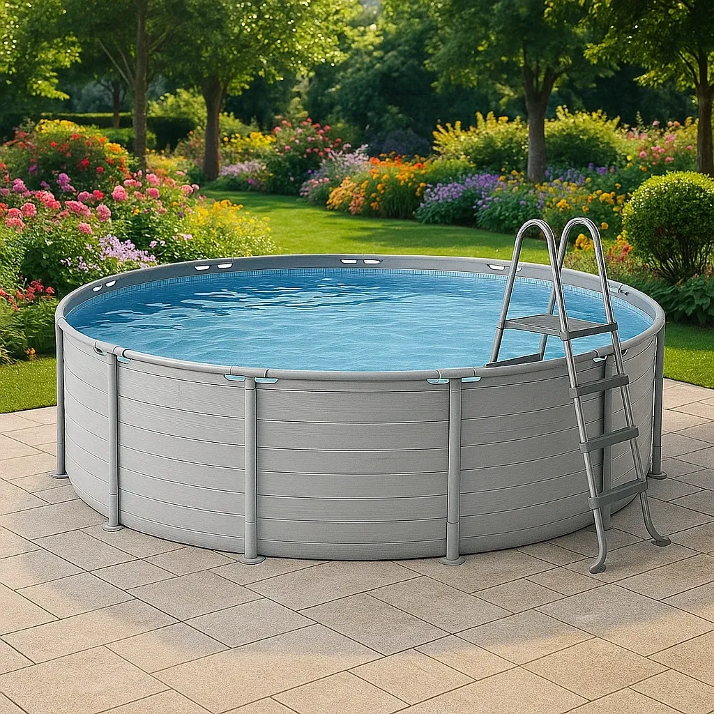 Piscine tubulaire ronde diamètre 355xh97 cm gris clair avec échelle avec filtre UkIPwVF239xx-Meuzen