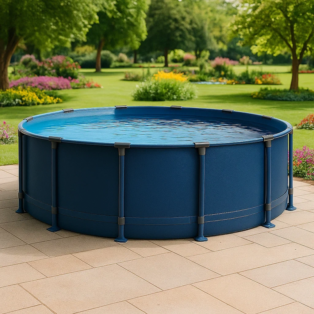 Piscine tubulaire ronde 355x h97 cm bleu foncé avec échelle et filtre à cartouche BkEkMoq241YS-Meuzen