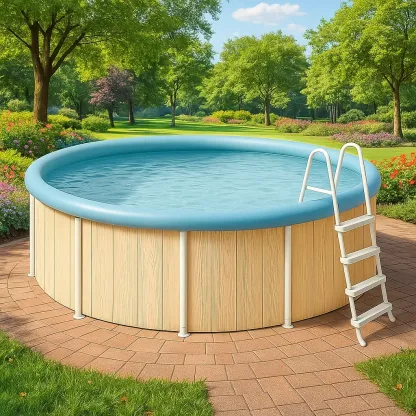 Piscine tubulaire ronde 355x97 cm, beige/bleu clair avec échelle et filtre YvirLjH243hi-Meuzen