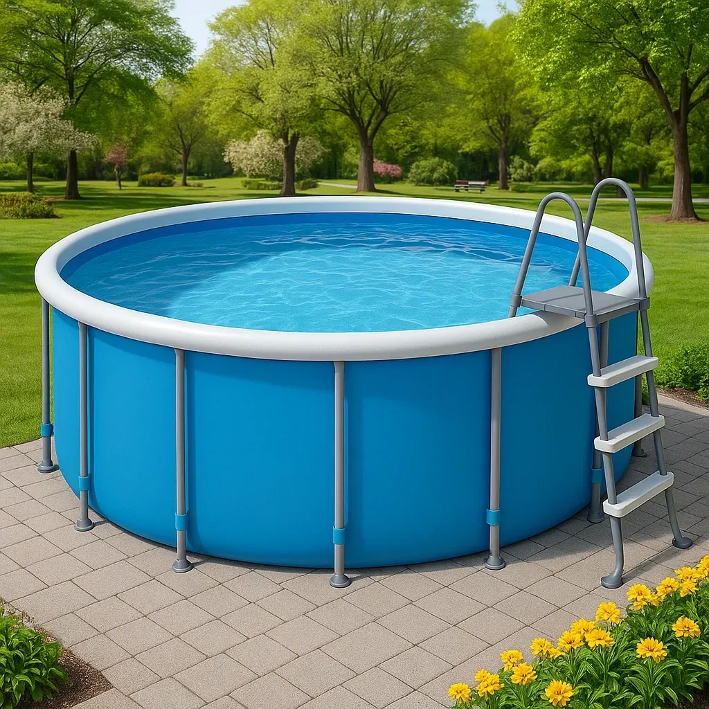 Piscine tubulaire ronde diamètre 355xh97 cm bleu/blanc avec échelle avec filtre eVwsTye245wD-Meuzen