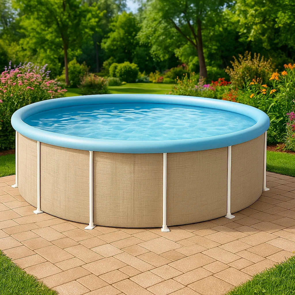 Piscine tubulaire ronde 355xh97 cm beige/bleu clair avec échelle avec filtre à cartouche uELKZNj246rm-Meuzen