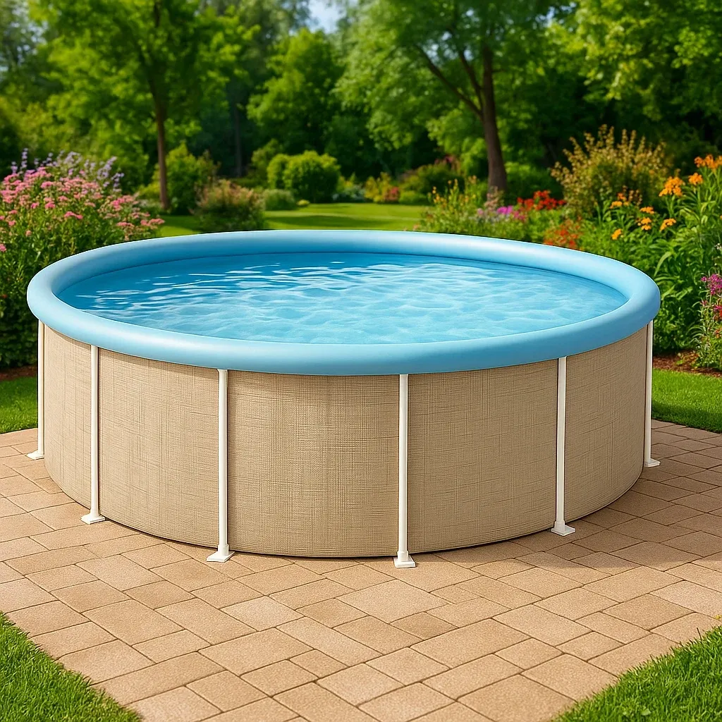 Piscine tubulaire ronde 355xh97 cm beige/bleu clair avec échelle avec filtre à cartouche uELKZNj246rm-Meuzen