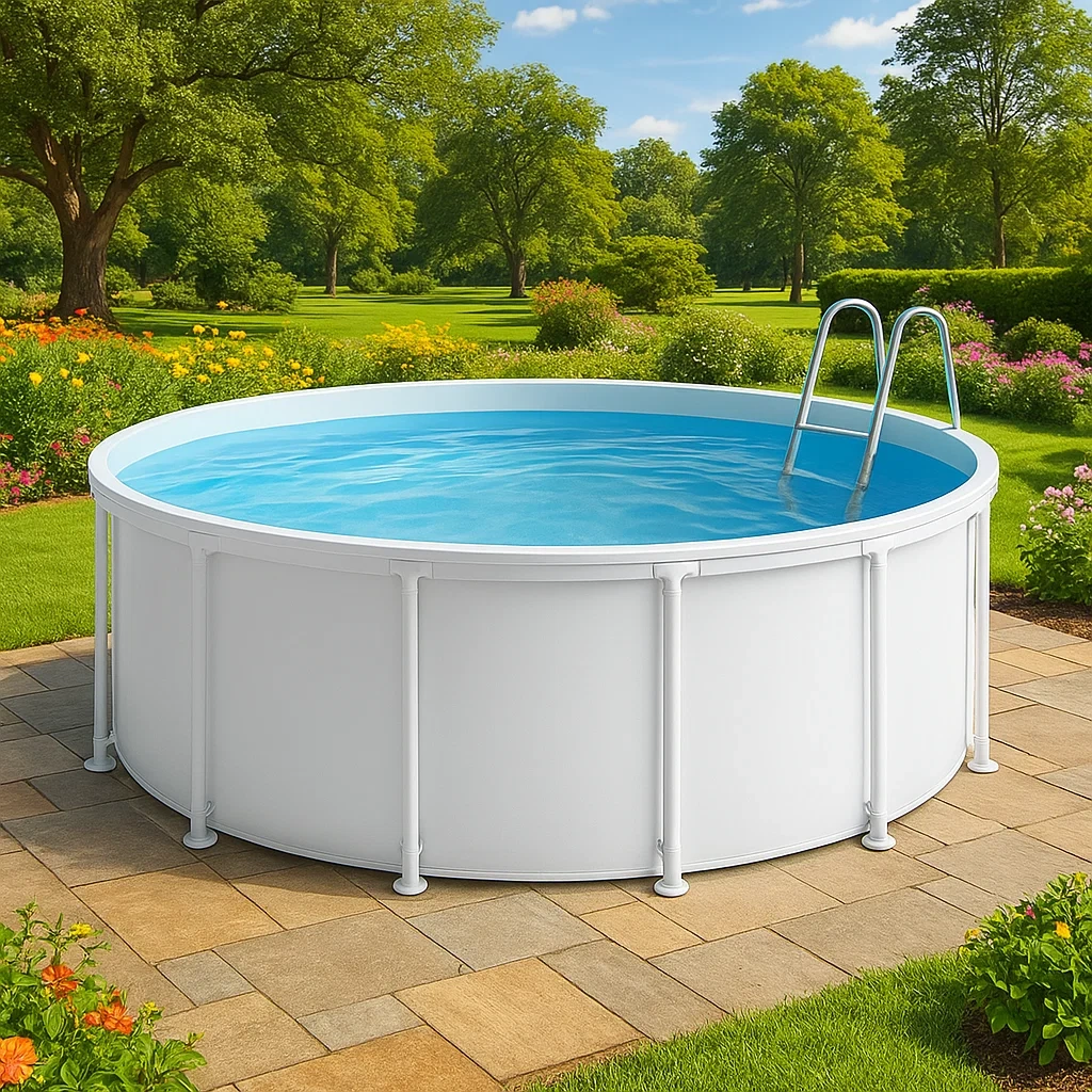 Piscine tubulaire ronde 355x h97 cm blanche avec échelle et filtre à cartouche qavFSkd247Ri-Meuzen