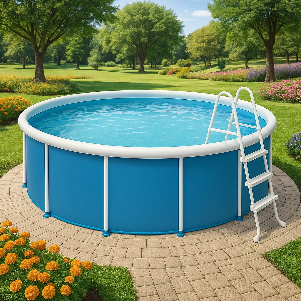 Piscine tubulaire ronde 355x97 cm bleu/blanc avec échelle et filtre à cartouche fEkNUYy248vt-Meuzen