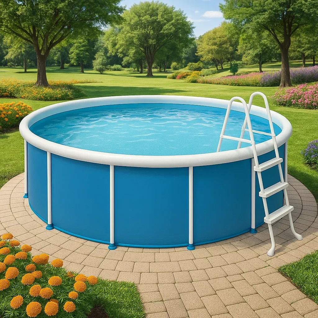 Piscine tubulaire ronde 355x97 cm bleu/blanc avec échelle et filtre à cartouche fEkNUYy248vt-Meuzen