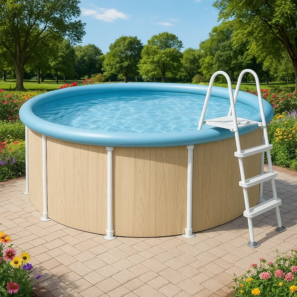Piscine tubulaire ronde 355x97 cm beige/bleu clair avec échelle et filtre bTkWrLf249Yv-Meuzen