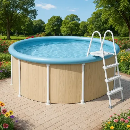 Piscine tubulaire ronde 355x97 cm beige/bleu clair avec échelle et filtre bTkWrLf249Yv-Meuzen