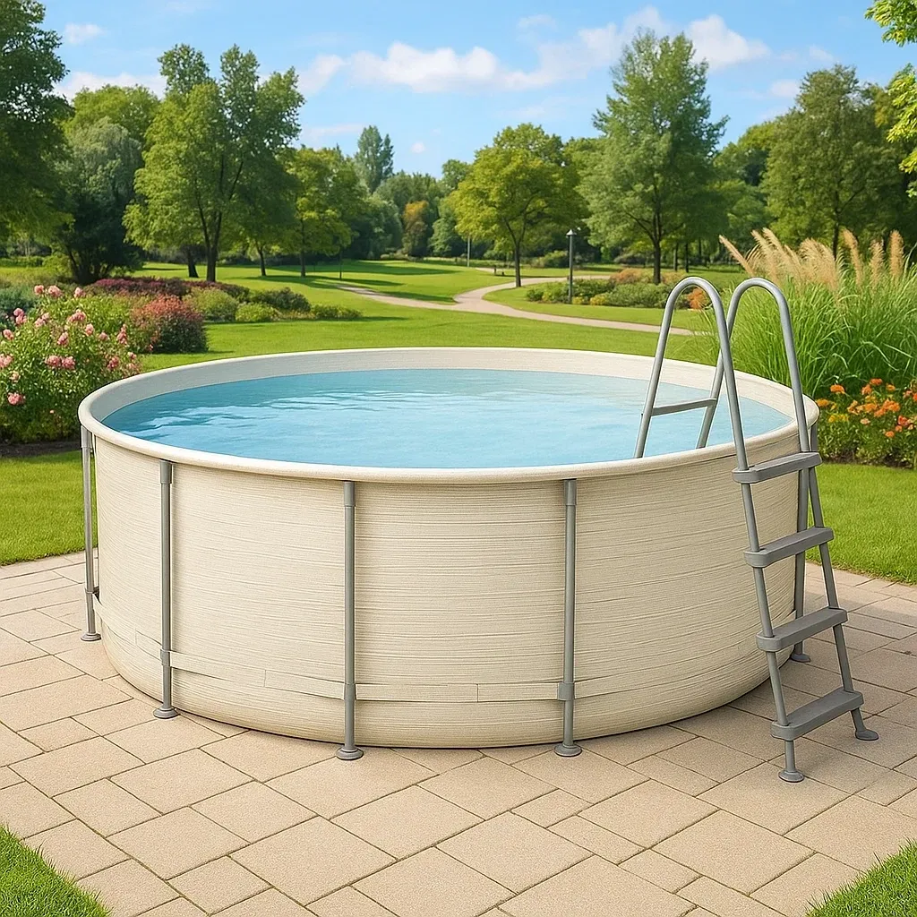 Piscine tubulaire ronde 355x97 cm beige/gris, avec échelle et filtre XOIQzIW250mR-Meuzen