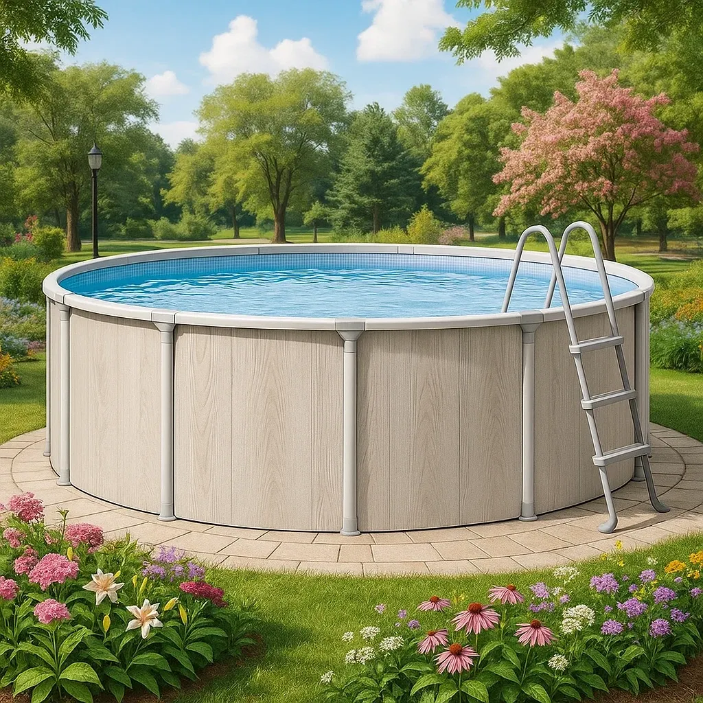 Piscine tubulaire ronde diamètre 355xh97 cm gris clair/blanc avec échelle avec filtre xBAvlKv251JH-Meuzen