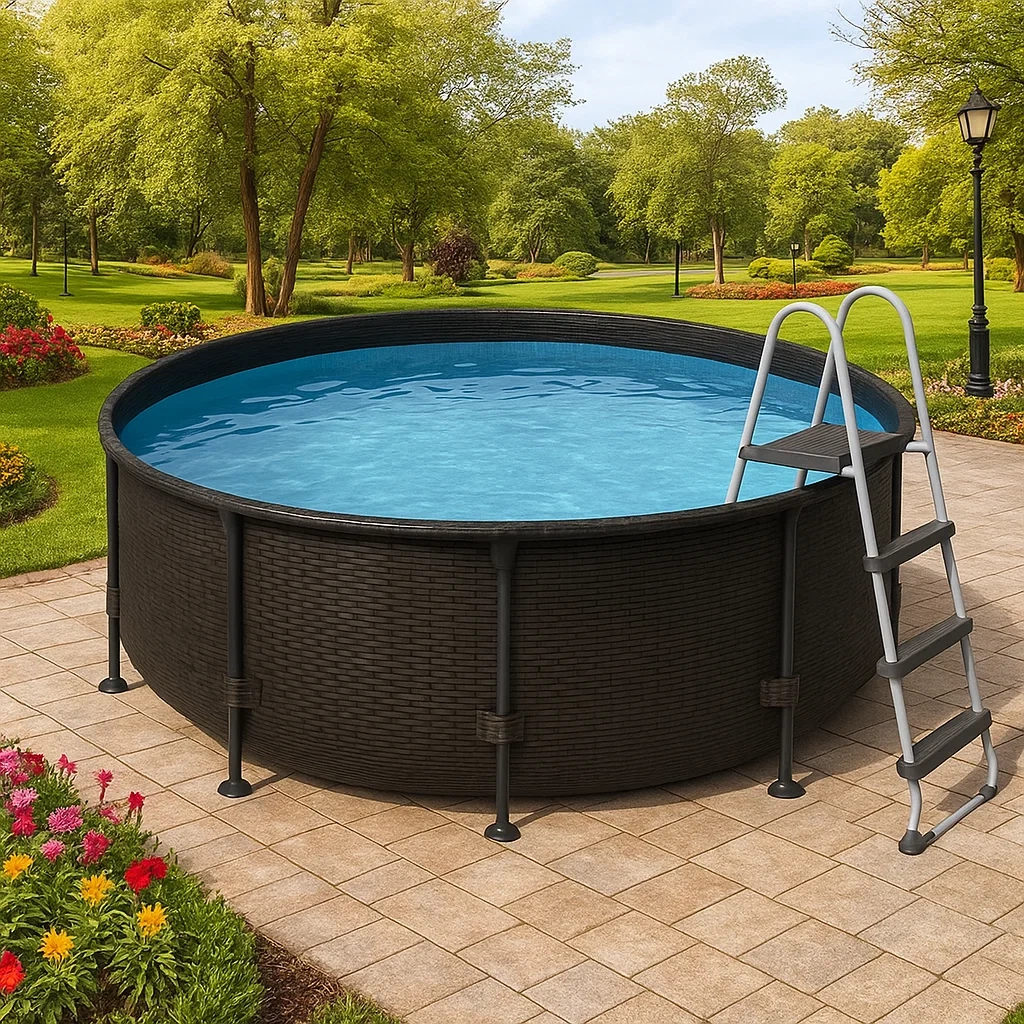 Piscine tubulaire ronde 355xh97 cm marron foncé avec échelle avec filtre à cartouche trlhgvD252QK-Meuzen
