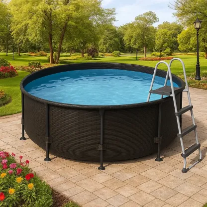 Piscine tubulaire ronde 355xh97 cm marron foncé avec échelle avec filtre à cartouche trlhgvD252QK-Meuzen