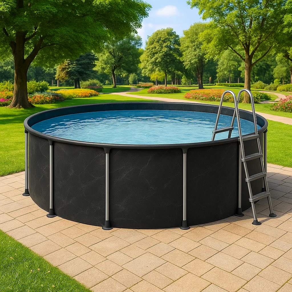 Piscine tubulaire ronde 355x h97 cm noire avec échelle et filtre à cartouche JgwXgtX253Wd-Meuzen